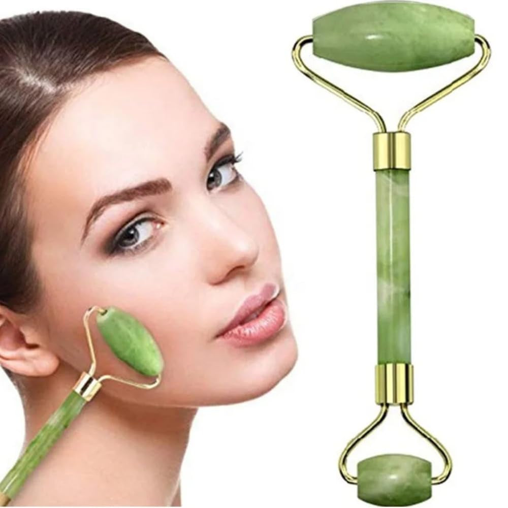 ""GLOW LUX Jade Roller & Gua Sha Facial Tool Set: Boost Radiance and Relaxation with Gentle Massage - Reduce Puffiness, Improve Circulation, and Enhance Skincare Routine"", Green