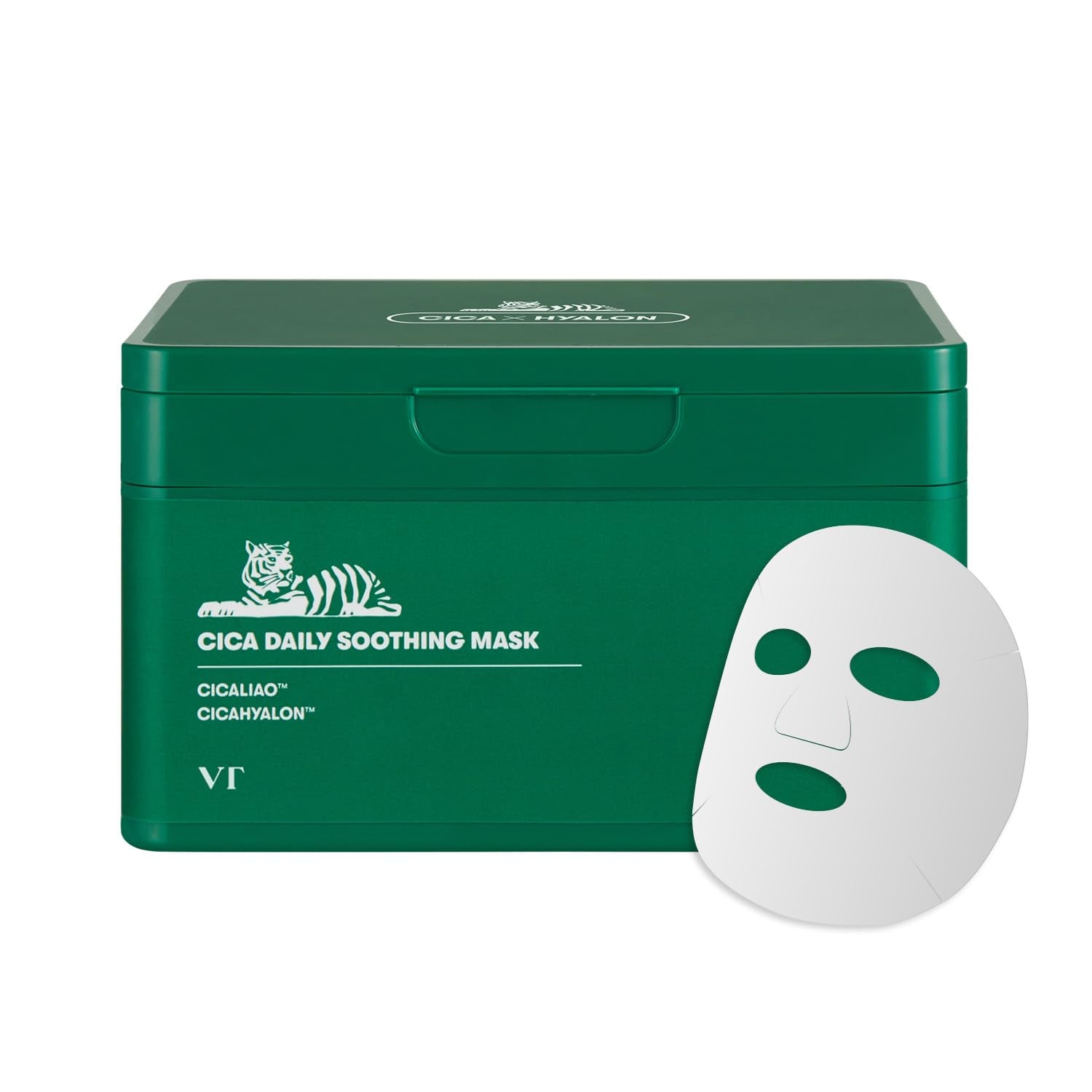 VT COSMETICS CICA Daily Soothing Mask 30 Sheets, Centella Asiatica & Hyaluronic Acid for Moisturizing & Hydrating, Instant Calm & Glow, Skin Softening Facial Mask, Korean Face Mask