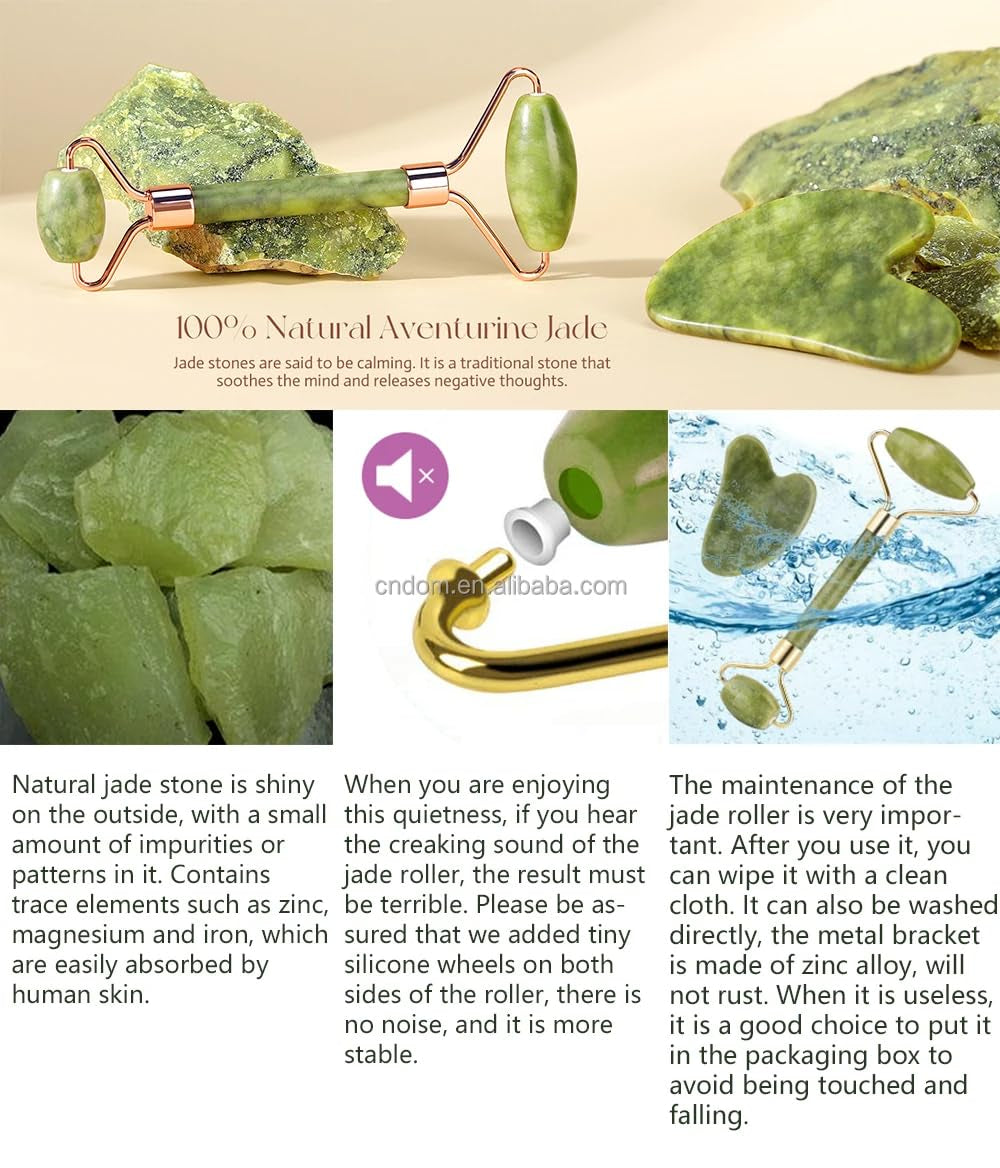 ""GLOW LUX Jade Roller & Gua Sha Facial Tool Set: Boost Radiance and Relaxation with Gentle Massage - Reduce Puffiness, Improve Circulation, and Enhance Skincare Routine"", Green