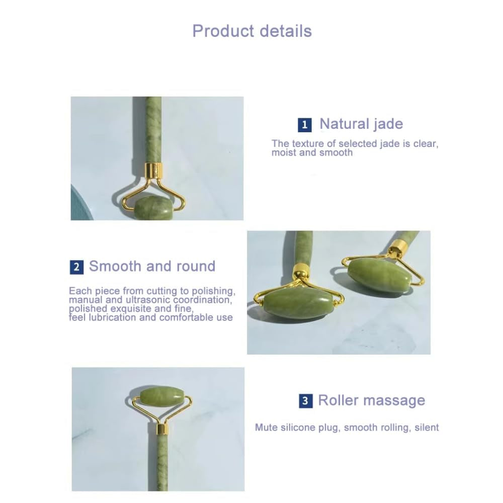 ""GLOW LUX Jade Roller & Gua Sha Facial Tool Set: Boost Radiance and Relaxation with Gentle Massage - Reduce Puffiness, Improve Circulation, and Enhance Skincare Routine"", Green