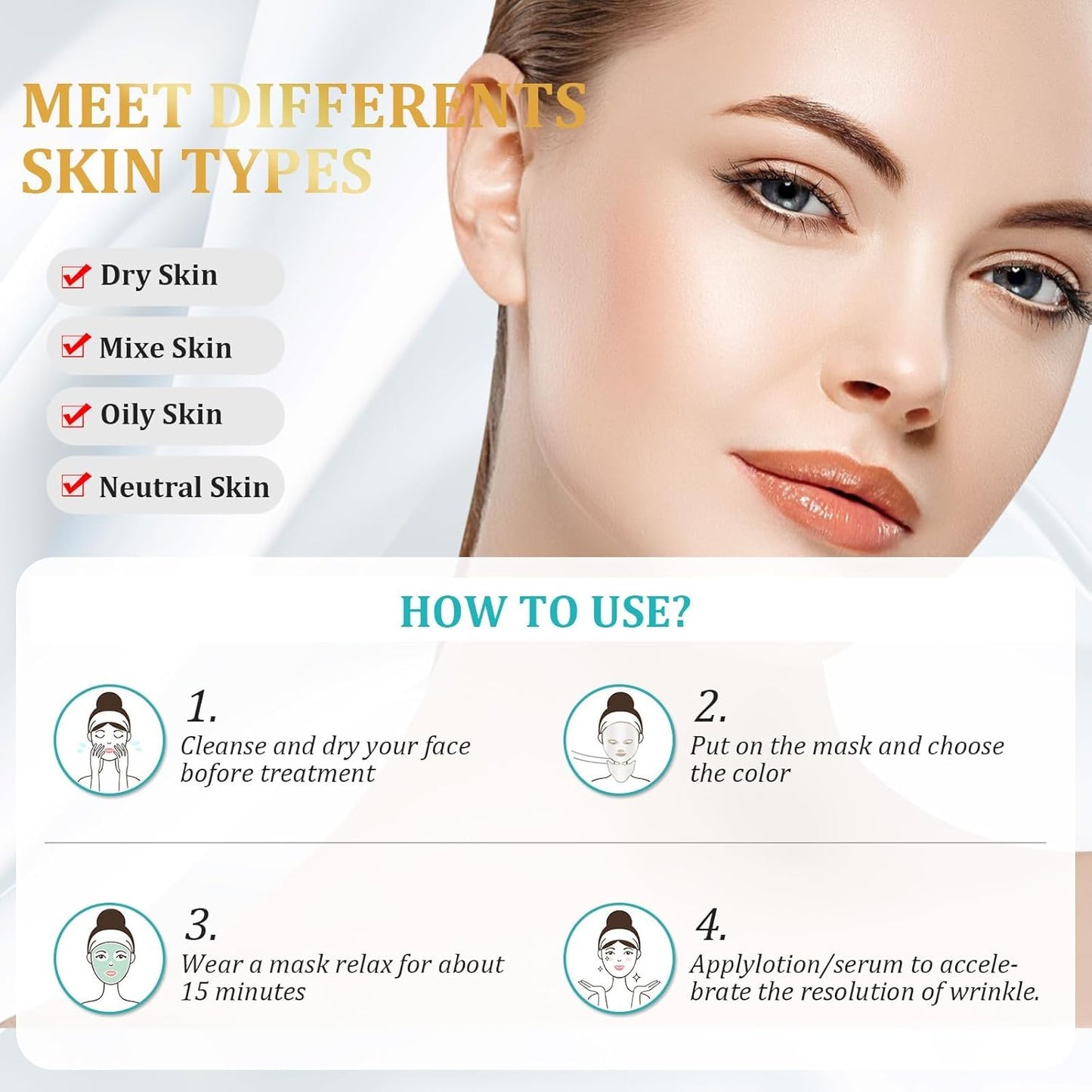 Blue Red Light Theràpy Màsk for Face, 7 Colors Led Face Màsk Light Theràpy, Skin Care Màsk for Face, Suit for Beauty Salons and Home Use