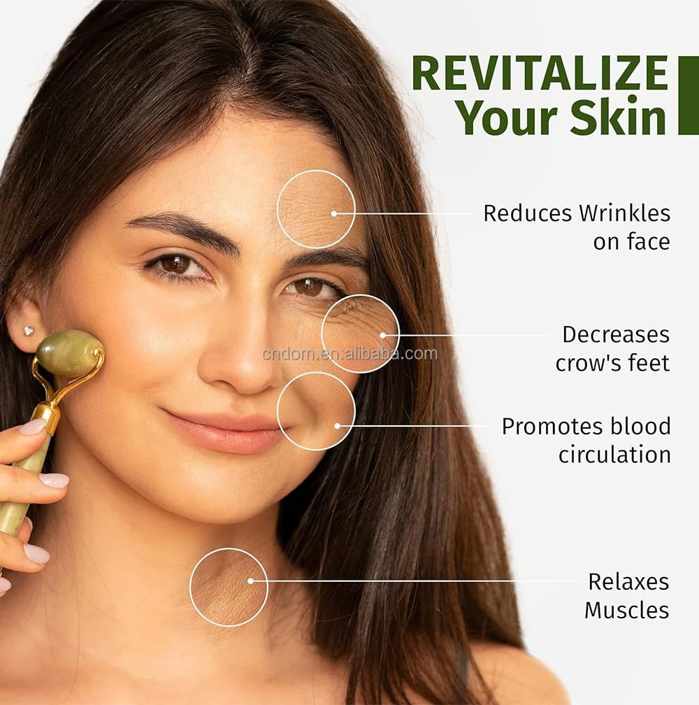 ""GLOW LUX Jade Roller & Gua Sha Facial Tool Set: Boost Radiance and Relaxation with Gentle Massage - Reduce Puffiness, Improve Circulation, and Enhance Skincare Routine"", Green