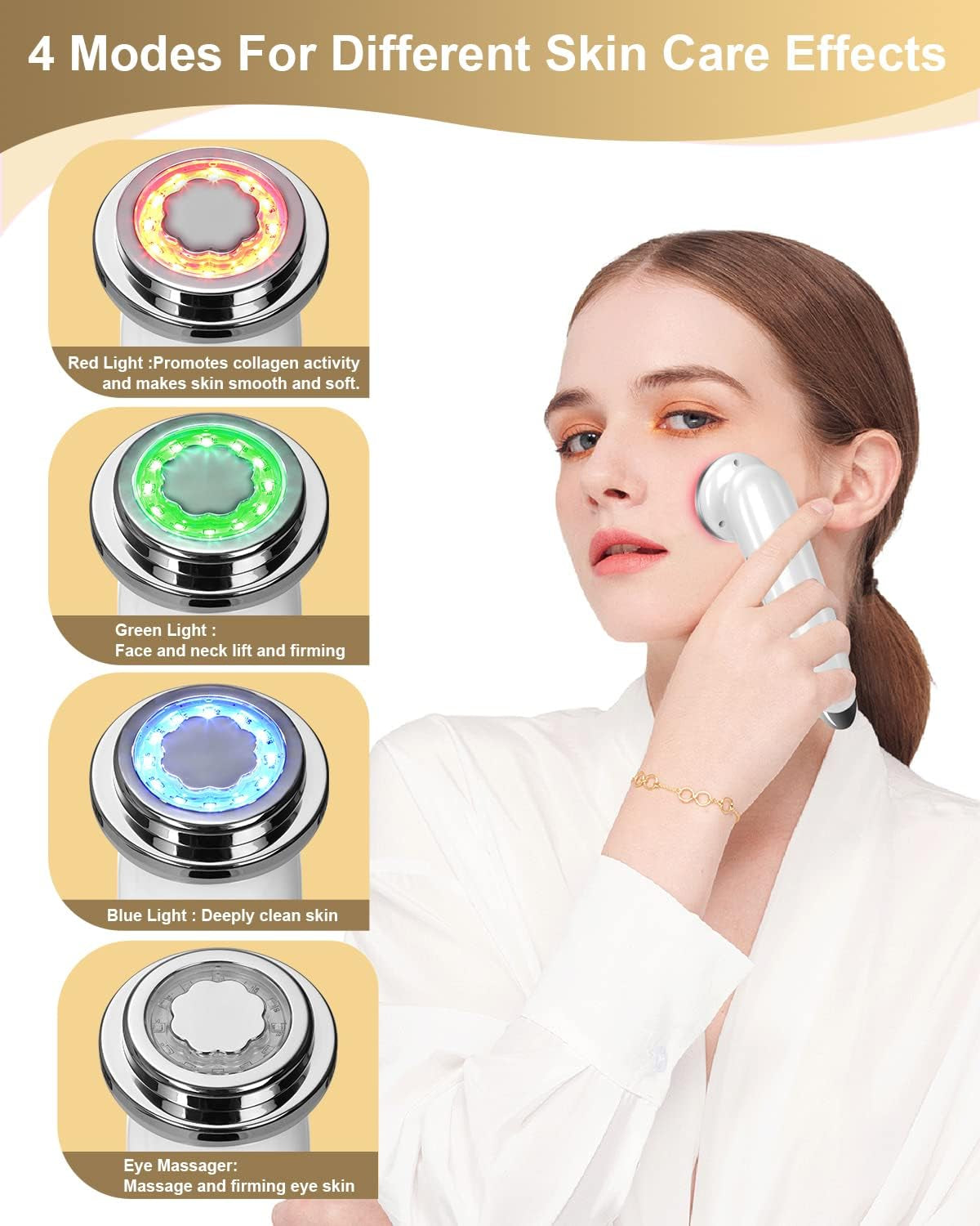 Face Massager Electric Face Lifting 4 in 1 Facial Massager anti Aging Skin Tightening Firming Skin Care Tools (White)