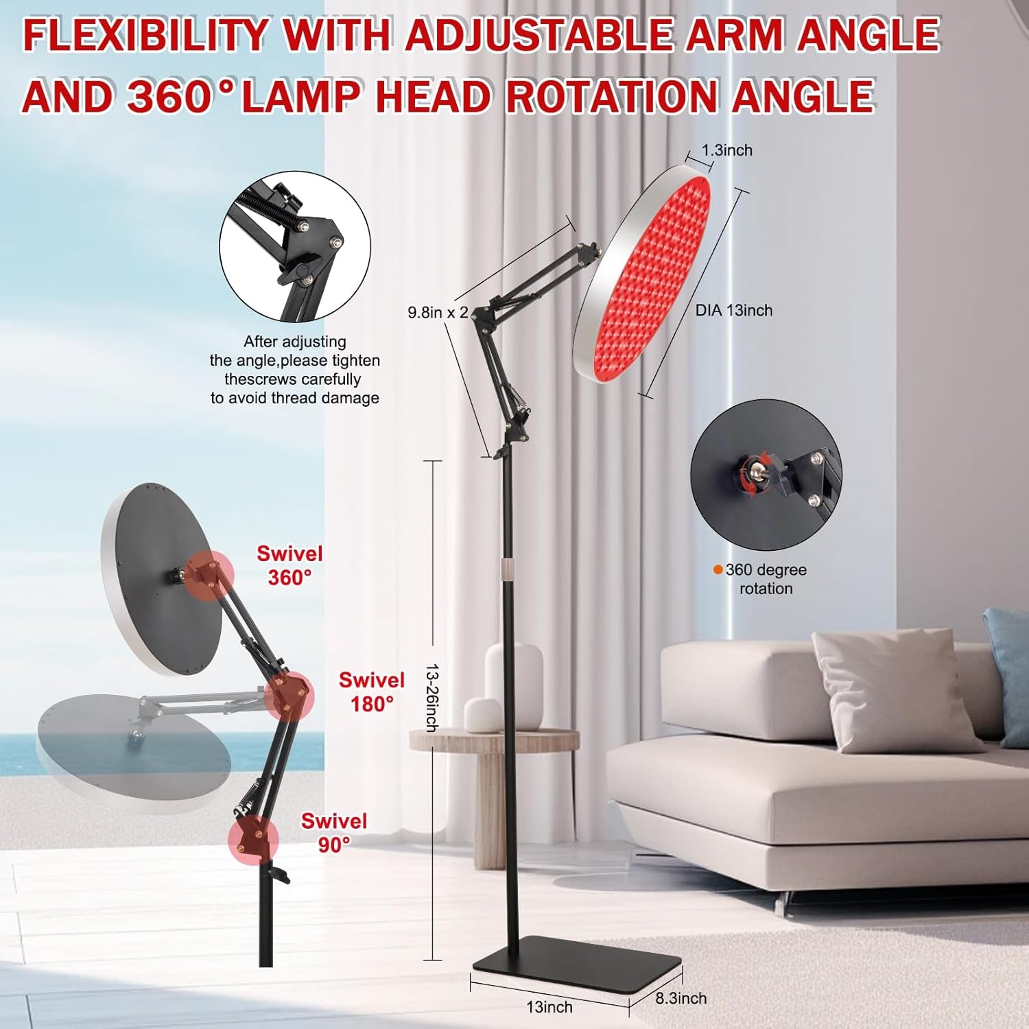 Round Red Light Therapy for Face and Body, Adjustable Height Stand, 660Nm Red Light Therapy & 850Nm Infrared Light Therapy Device，Skin Beauty