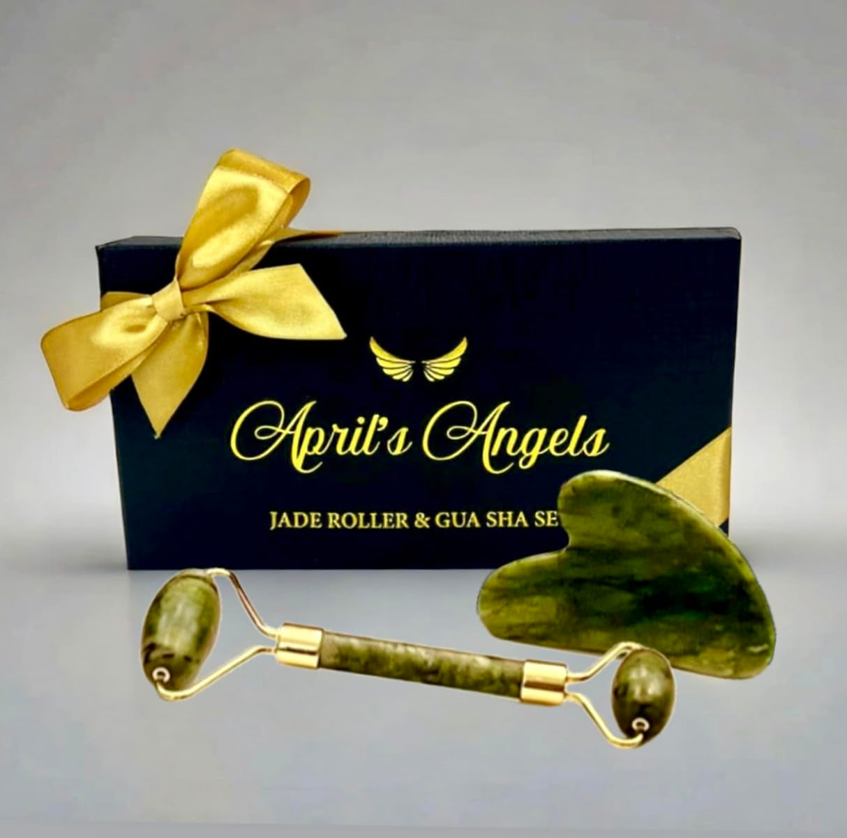 Genuine Jade Stone Roller & Gua Sha Set. Massage Set for Face, Eyes & Neck. Supports Lymphatic System + Facial Contouring + Tension Relief.