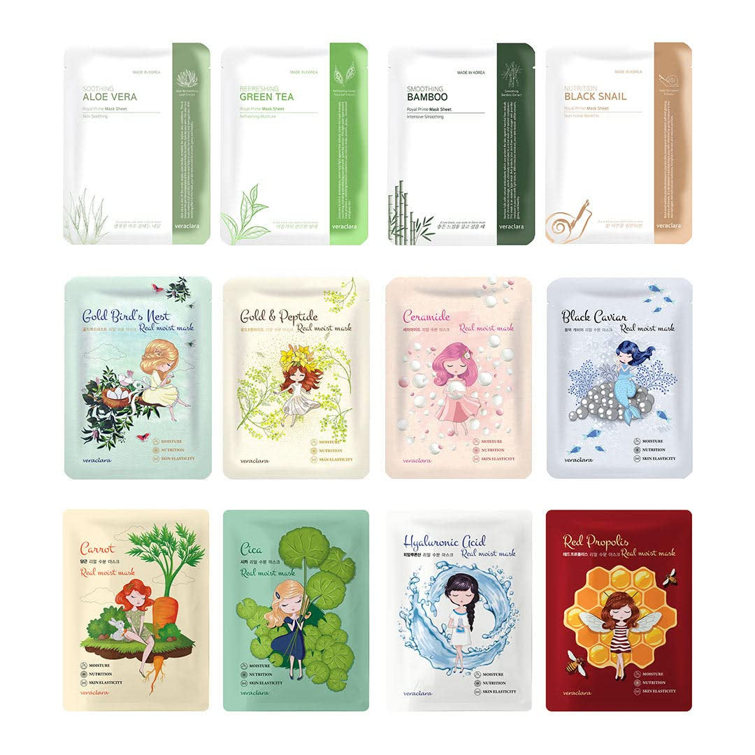 Veraclara] Facial Mask Sheet | Korean Skincare | Lighten, Moisturize, Firming Skin | Diminish Dark Spot & Circles (16PRIMECOMBE)