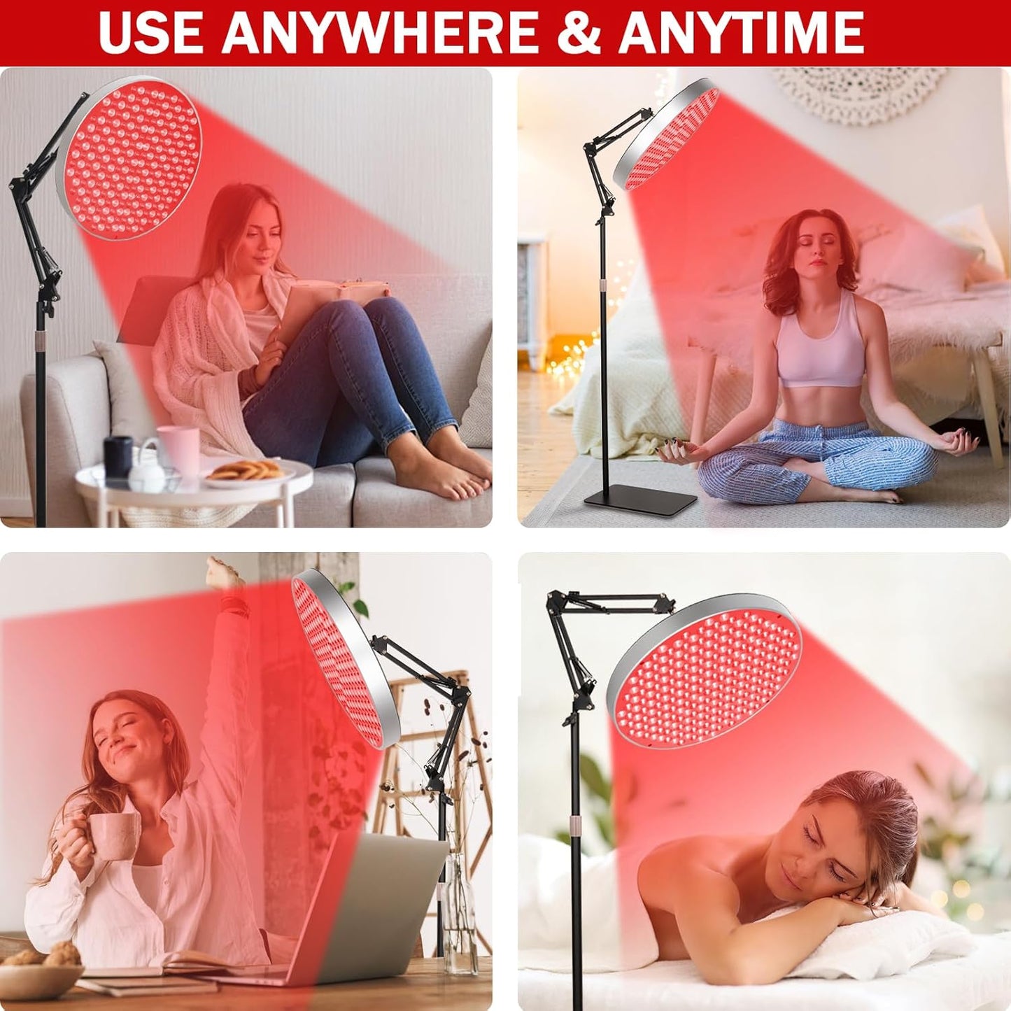 Round Red Light Therapy for Face and Body, Adjustable Height Stand, 660Nm Red Light Therapy & 850Nm Infrared Light Therapy Device，Skin Beauty