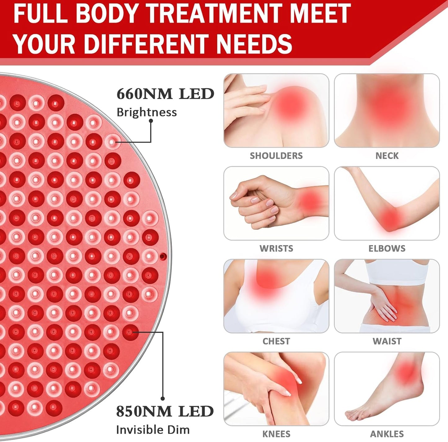 Round Red Light Therapy for Face and Body, Adjustable Height Stand, 660Nm Red Light Therapy & 850Nm Infrared Light Therapy Device，Skin Beauty