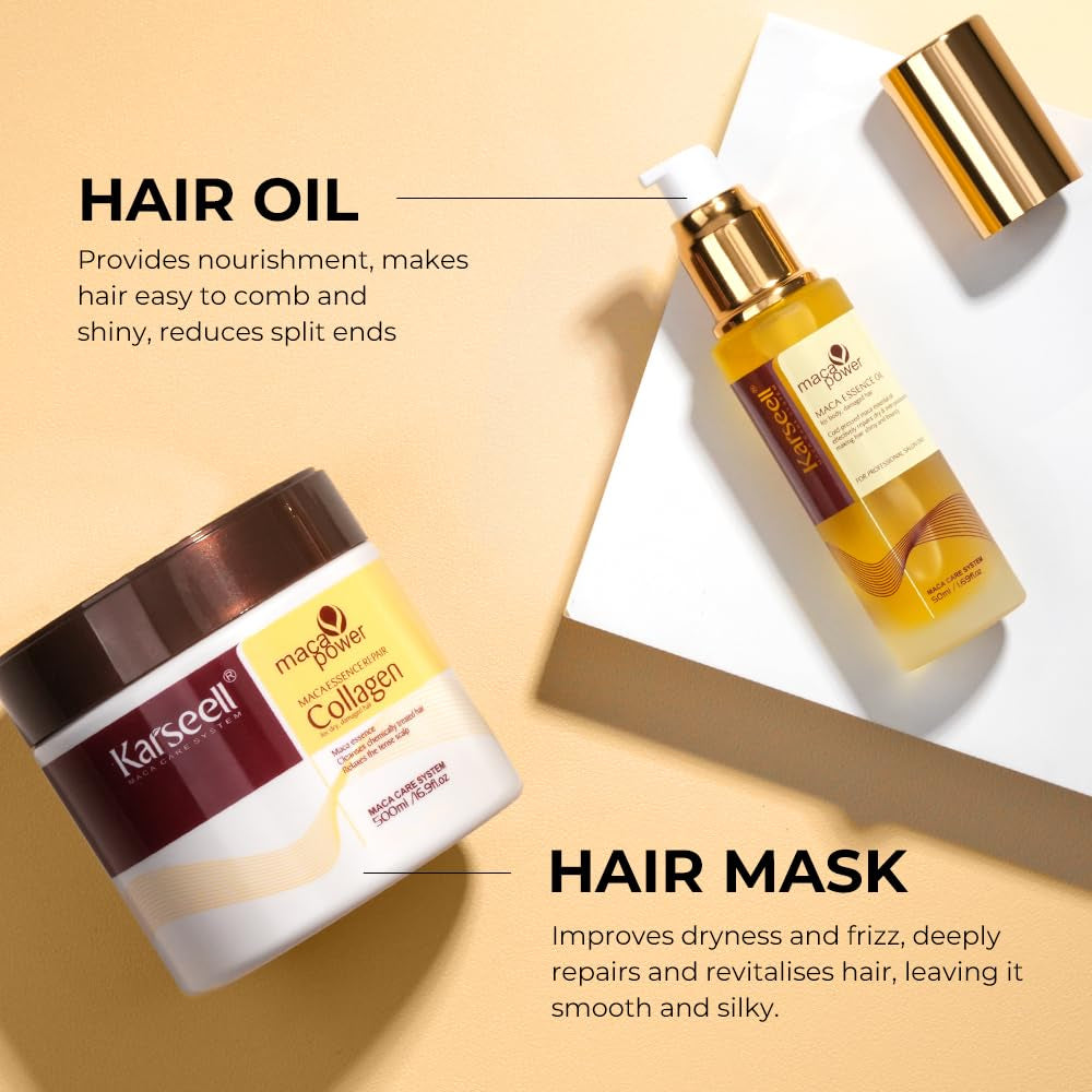 Karseell Collagen Hair Treatment Deep Repair Conditioning, Hair Mask Argan Oil Set for Dry Damaged Hair All Hair Types 16.9Floz + 1.69Floz